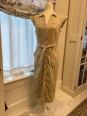 PAIGE Sleeveless Button-Front Midi Dress in Khaki